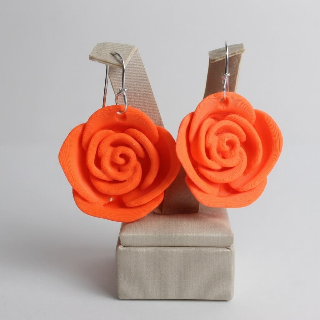 Brinco Flor Balancê laranja — rosa em impressão 3D (PLA) com gancho de alumínio antialérgico