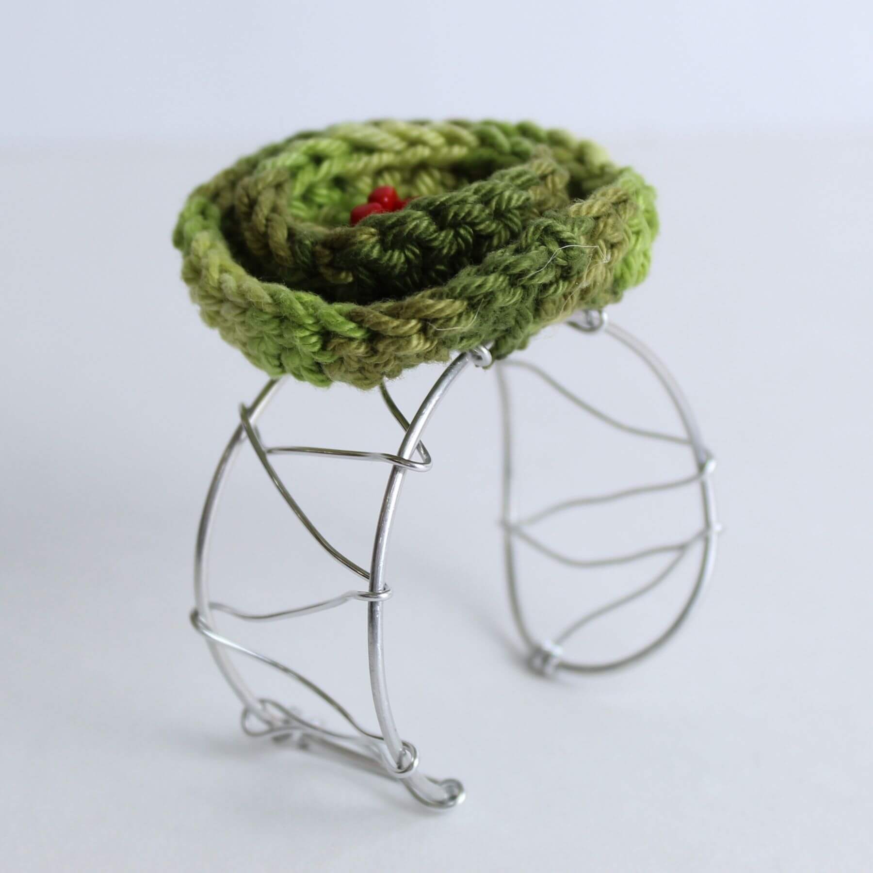 Pulseira De Crochê Com Flor Verde