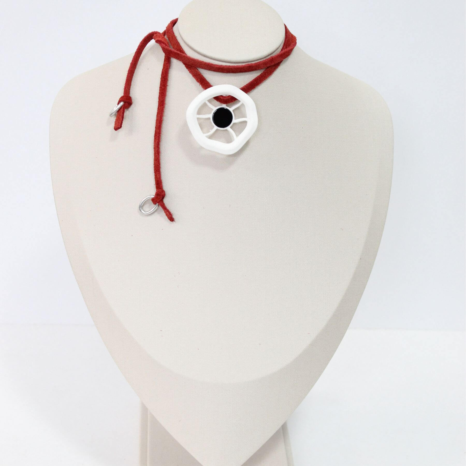 pulseira Regulável couro vermelho Sol Branco Com Ônix
