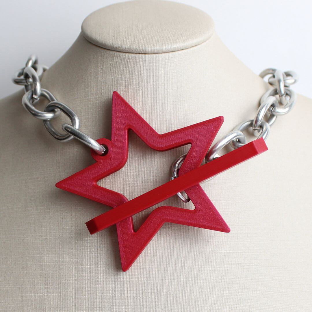 Choker Estrela Geométrica Vermelha Com Corrente Grossa