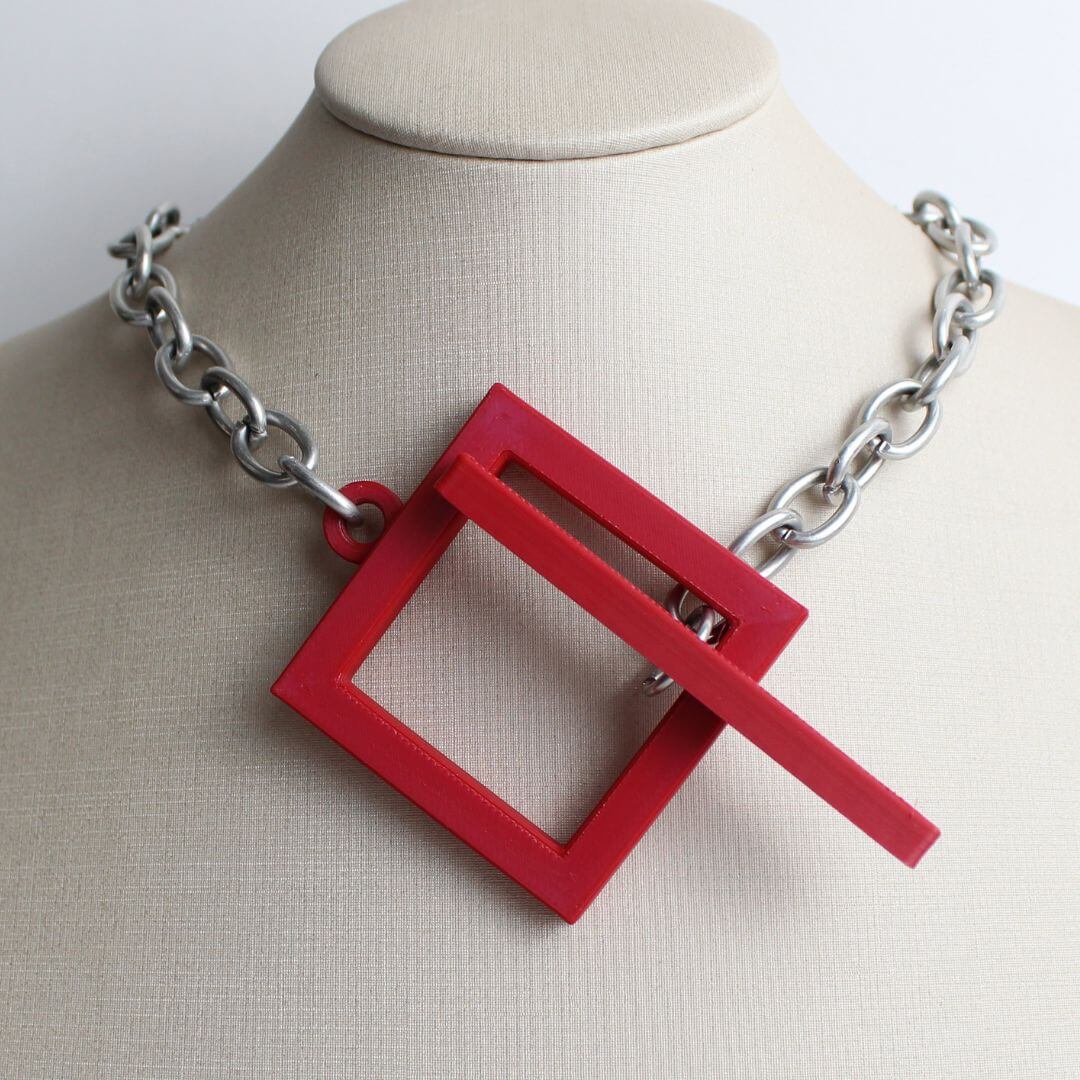 Choker Losango Geomérico Vermelho Com Corrente em Alumínio