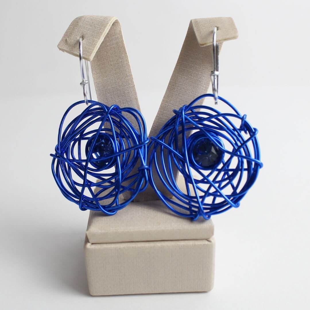 Brinco Espiral Azul Com Pedra Azul