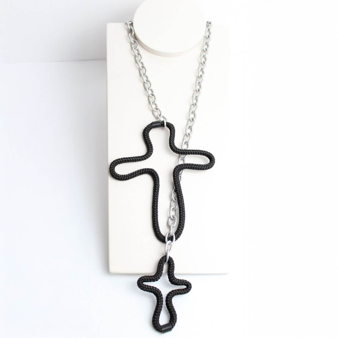 Colar Duplo Cruz de Fio Náutico